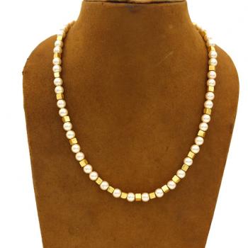 Handmade Gold Plated Pearl Stone Seated Necklace - Timeless Elegance